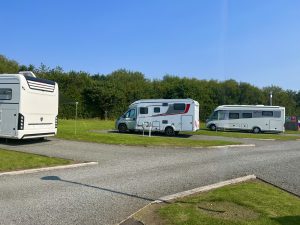 motorhomes pitched at Red Deer Village in Glagsow